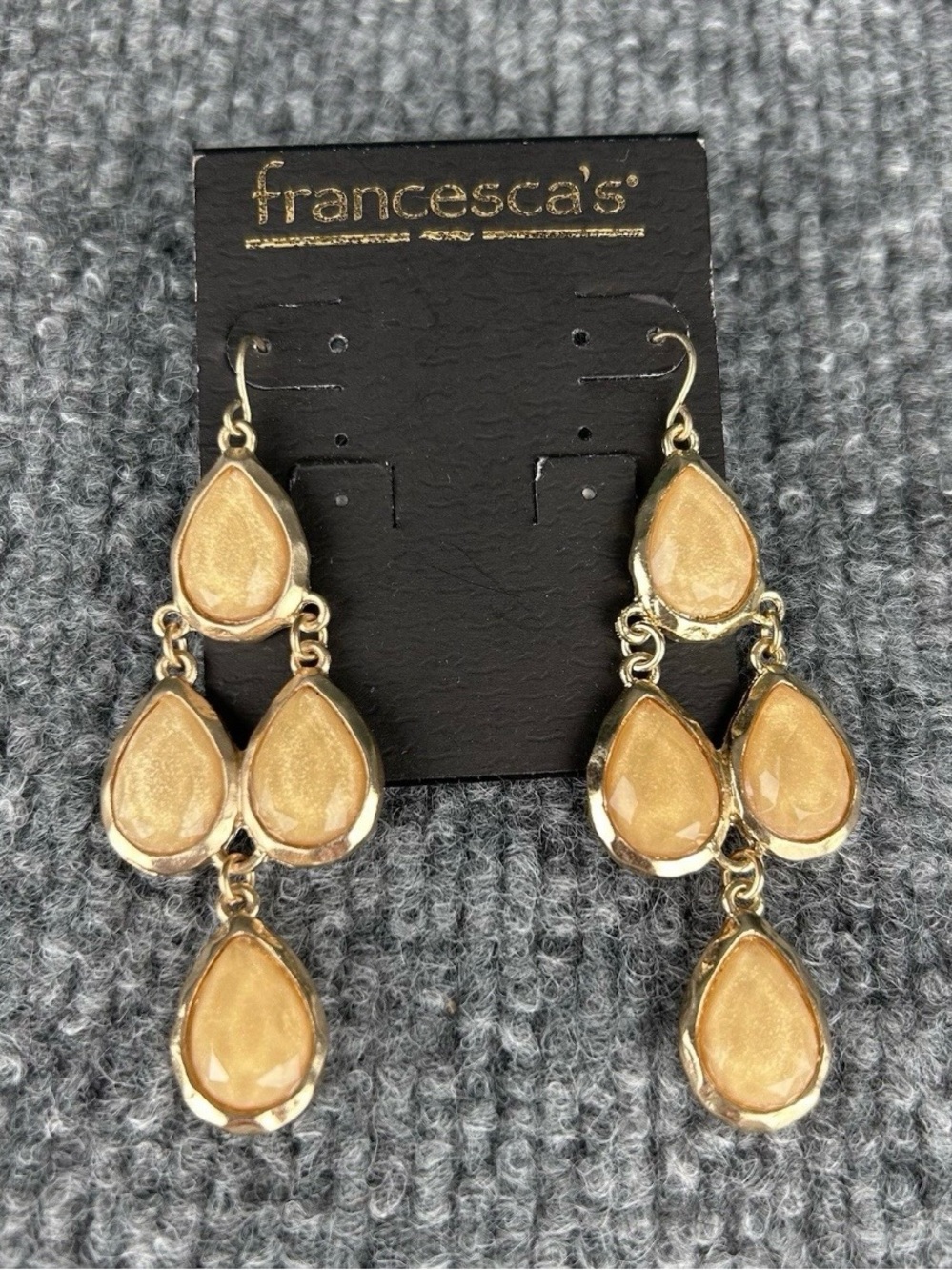 Francescas Multi Tier Chandelier Earrings Honey Brushed Gold Tone Wedding Prom